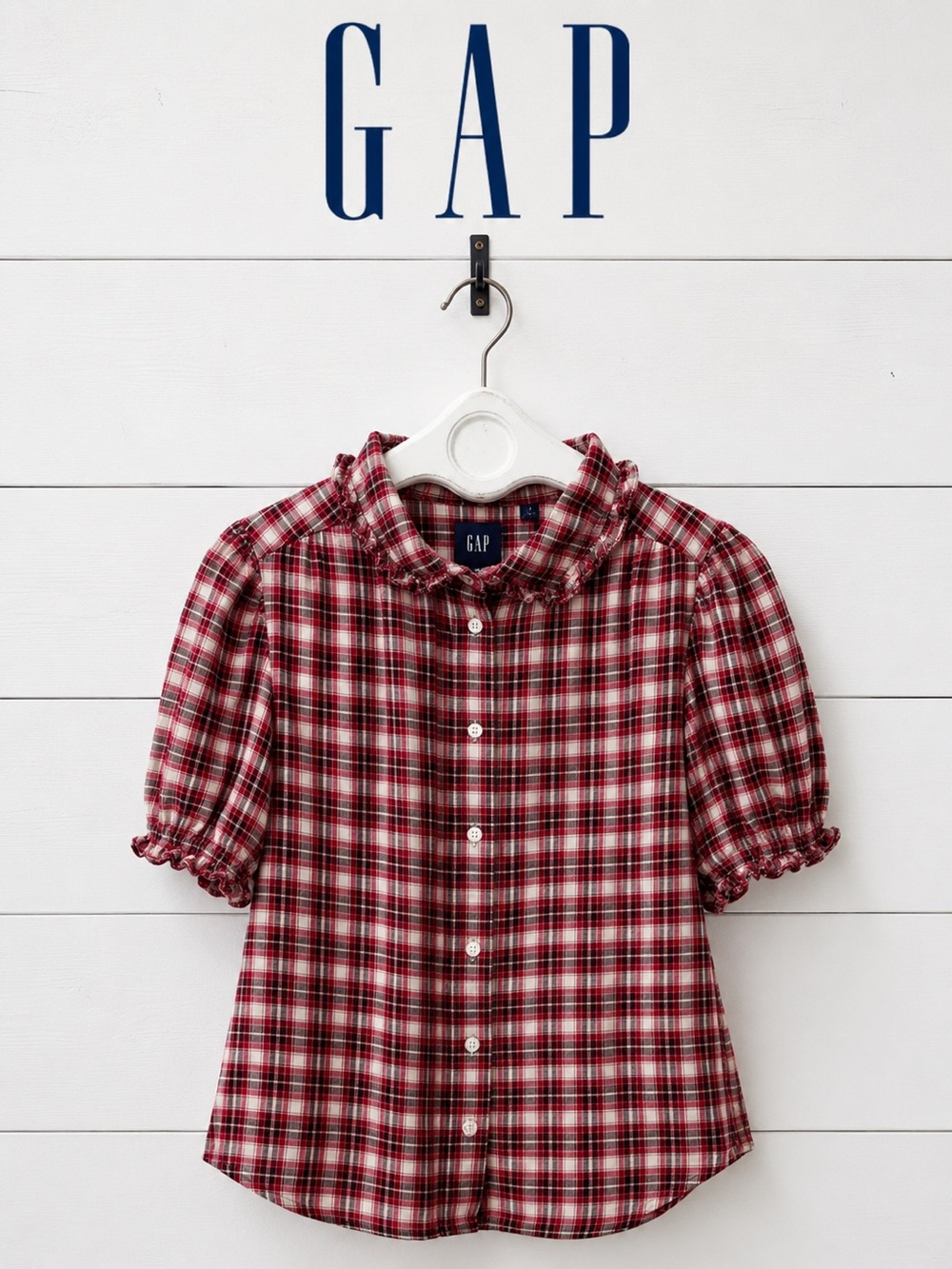 Gap Soft Flannel Plaid Blouse – Burgundy Plaid – Women’s Medium